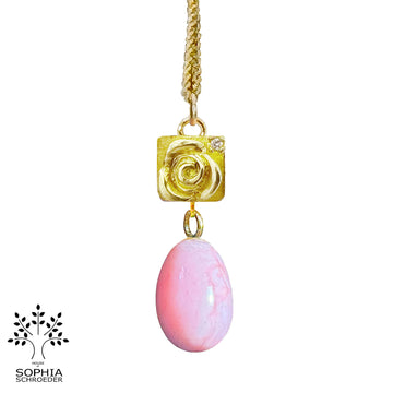 Rosebud Treasure Pendant with a Dangling Smoothed Stone