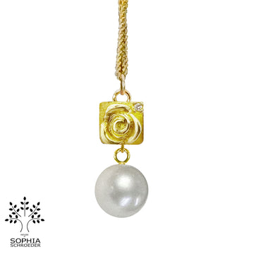 Rosebud Treasure Pendant with a Dangling Freshwater Pearl